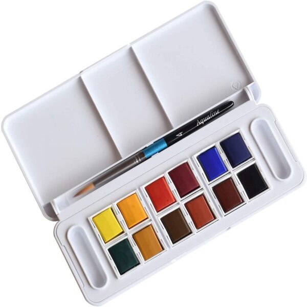 Boîte Aquarelle George Rowney – Métal Noire – Palette Pliable – Vintage UK